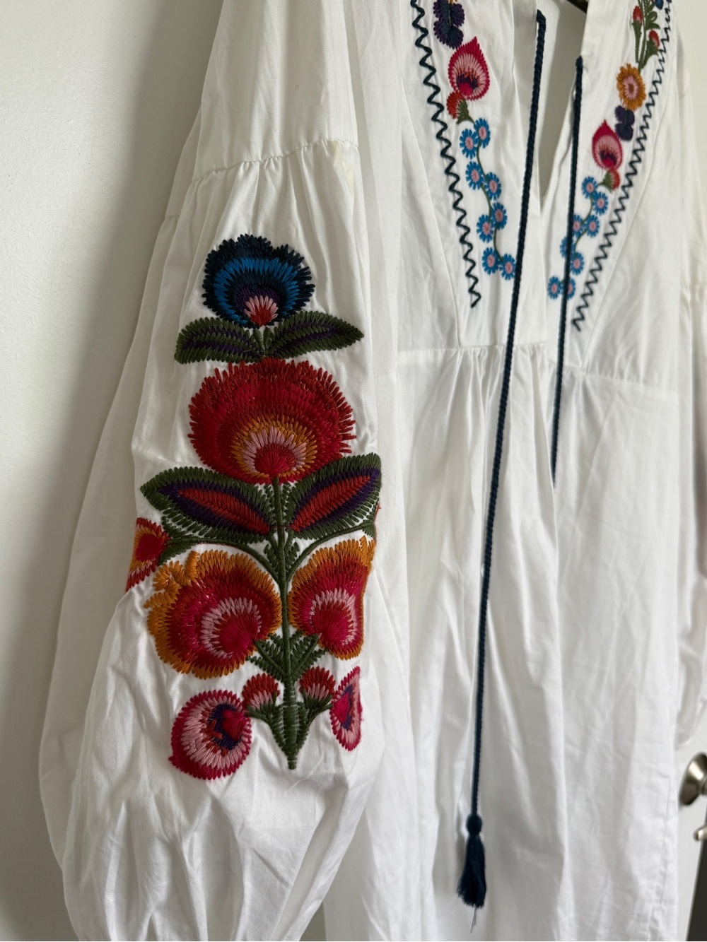 White Embroidered Boho Tunic with Tassels | Beach Cover Up - Picture 5 of 7